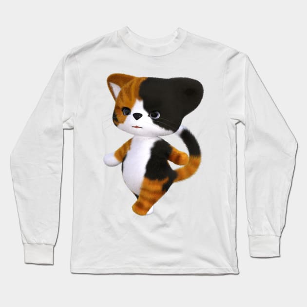 3D rendering of an adorable Calico Kitten Long Sleeve T-Shirt by Carlosr1946